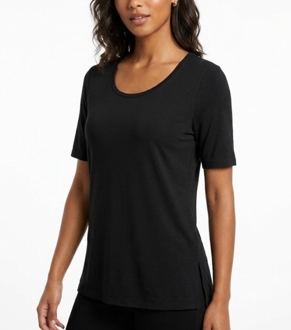 CHICO’S The Ultimate Tee Scoop Neck Short Sleeve Pima Cotton Black Womens Size L